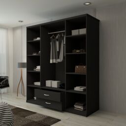 Sliding Wardrobes 4U Modern Mirror Wardrobe with Top LED Lighting W180cm in Black - thumbnail 3