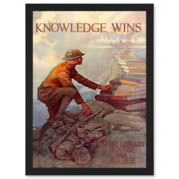 Artery8 Advert Military War World Knowledge Wins Books American Library Artwork Framed Wall Art Print A4 in Black - thumbnail 1