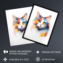 "Artery8 Wall Art Print Calico Cat Lover Gift Pet Portrait Orange Blue Artwork Painting Art Framed - Size: W12"" x H16""" - thumbnail 2