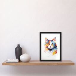 "Artery8 Wall Art Print Calico Cat Lover Gift Pet Portrait Orange Blue Artwork Painting Art Framed - Size: W12"" x H16""" - thumbnail 4