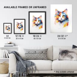 "Artery8 Wall Art Print Calico Cat Lover Gift Pet Portrait Orange Blue Artwork Painting Art Framed - Size: W12"" x H16""" - thumbnail 3