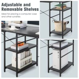 Costway L-Shaped Corner Computer Desk Study Writing Desk Home Office Workstation with Storage Shelf in Black - thumbnail 5