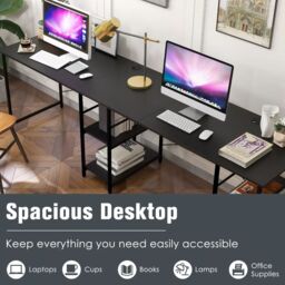 Costway L-Shaped Corner Computer Desk Study Writing Desk Home Office Workstation with Storage Shelf in Black - thumbnail 4