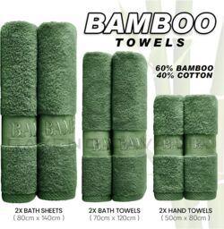 GAVENO CAVAILIA 2 Pack Bamboo Towel in Green - Size: Bath Sheet - thumbnail 2