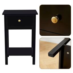 MCC Direct Set of 2 Solid Wooden Bedside Table with Open Shelf & Drawer Arlo in Black - thumbnail 5