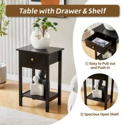 MCC Direct Set of 2 Solid Wooden Bedside Table with Open Shelf & Drawer Arlo in Black - thumbnail 3