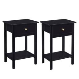 MCC Direct Set of 2 Solid Wooden Bedside Table with Open Shelf & Drawer Arlo in Black - thumbnail 2