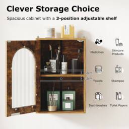 Costway Bathroom Wall Cabinet Wooden Medicine Cabinet w/ Adjustable Shelf in Brown - thumbnail 7