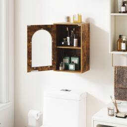 Costway Bathroom Wall Cabinet Wooden Medicine Cabinet w/ Adjustable Shelf in Brown
