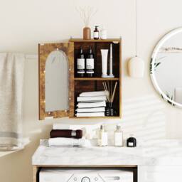 Costway Bathroom Wall Cabinet Wooden Medicine Cabinet w/ Adjustable Shelf in Brown - thumbnail 6