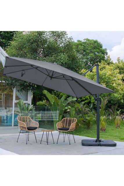 Living and Home 3M Large Square Canopy Rotatable Tilting Garden Rome Umbrella Cantilever Parasol with Square Fillable Base, Dark Grey - image 1
