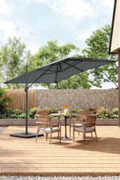 Living and Home 3M Large Square Canopy Rotatable Tilting Garden Rome Umbrella Cantilever Parasol with Square Fillable Base, Dark Grey - thumbnail 2