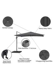 Living and Home 3M Large Square Canopy Rotatable Tilting Garden Rome Umbrella Cantilever Parasol with Square Fillable Base, Dark Grey - thumbnail 7