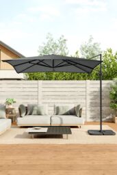 Living and Home 3M Large Square Canopy Rotatable Tilting Garden Rome Umbrella Cantilever Parasol with Square Fillable Base, Dark Grey - thumbnail 3