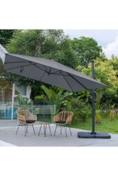 Living and Home 3M Large Square Canopy Rotatable Tilting Garden Rome Umbrella Cantilever Parasol with Square Fillable Base, Dark Grey - thumbnail 1