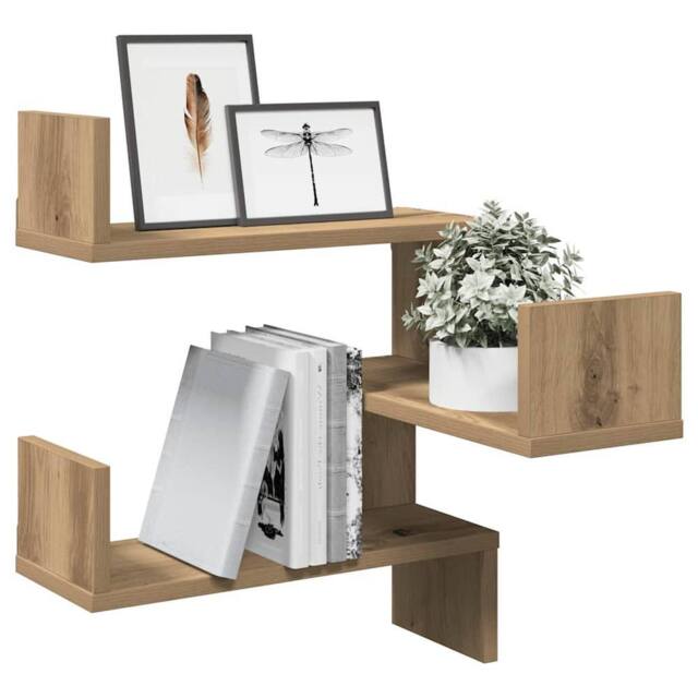 Berkfield Home Wall Corner Shelves 2 pcs Artisan Oak 40x40x49.5 cm Engineered Wood in Brown - image 1
