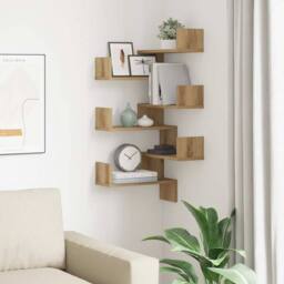 Berkfield Home Wall Corner Shelves 2 pcs Artisan Oak 40x40x49.5 cm Engineered Wood in Brown - thumbnail 3