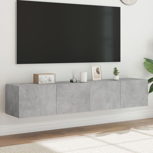 Berkfield Home TV Wall Cabinets with LED Lights 2 pcs Concrete Grey 80x35x31 cm - Size: 80 x 35 x 31 cm - image 1