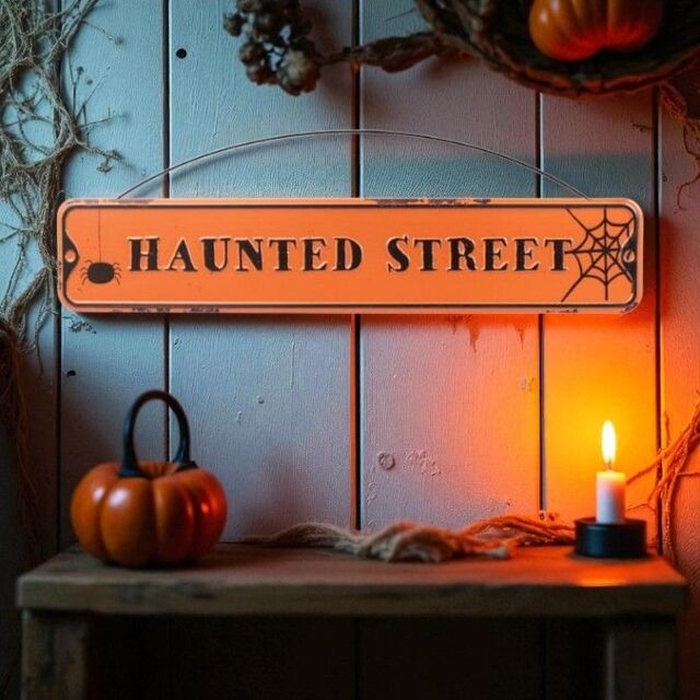 Garden Greatness Haunted Halloween Hanging Street Sign in Orange - Size: 1 Pack - image 1