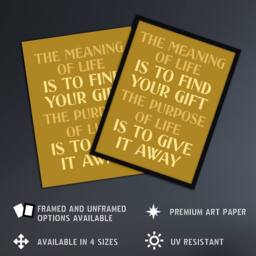 Artery8 The Meaning & Purpose Of Life Quote Framed Wall Art Print in Gold - Size: A4 - thumbnail 2