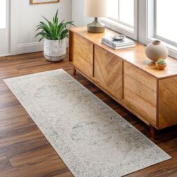 Livabliss Lilian-Washable Grey Blue Vintage Traditional Boho Living Dining Rug in Brown - Size: 80 cm x 220 cm - thumbnail 1