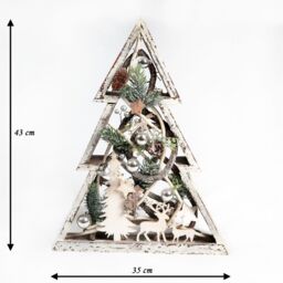 Shatchi Christmas Pre-Lit Warm White LED Frame Centrepiece Decoration with Pinecones & Baubles Star/Rectangle, Wooden Tree - thumbnail 4