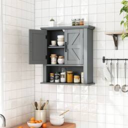 Costway Medicine Cabinet w/Doors Wall Mounted Bathroom Cabinet w/ Shelves in Grey - thumbnail 5