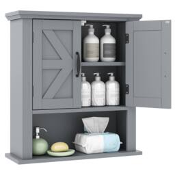Costway Medicine Cabinet w/Doors Wall Mounted Bathroom Cabinet w/ Shelves in Grey - thumbnail 1