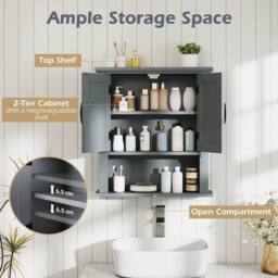 Costway Medicine Cabinet w/Doors Wall Mounted Bathroom Cabinet w/ Shelves in Grey - thumbnail 8