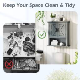 Costway Medicine Cabinet w/Doors Wall Mounted Bathroom Cabinet w/ Shelves in Grey - thumbnail 9