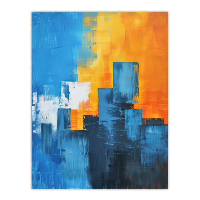 "Artery8 Blue Orange Squares Abstract Cityscape Sunrise Wall Art Print - Size: W24"" x H32""" - image 1