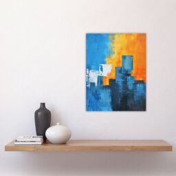 "Artery8 Blue Orange Squares Abstract Cityscape Sunrise Wall Art Print - Size: W24"" x H32""" - thumbnail 4