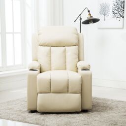 More4Homes Studio Leather Recliner With Drink Holders Sofa Armchair in Cream - thumbnail 6