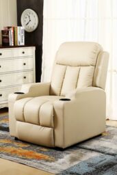 More4Homes Studio Leather Recliner With Drink Holders Sofa Armchair in Cream