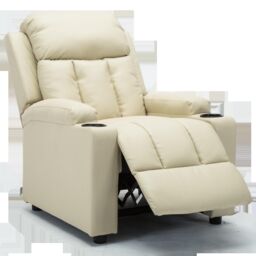 More4Homes Studio Leather Recliner With Drink Holders Sofa Armchair in Cream - thumbnail 3