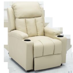 More4Homes Studio Leather Recliner With Drink Holders Sofa Armchair in Cream - thumbnail 2