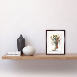 "Artery8 Wall Art Print Wildflower Bouquet in a Stiletto Heel Combat Boot Artwork Framed 9X7 Inch in Brown - Size: W7"" x H9""" - thumbnail 2
