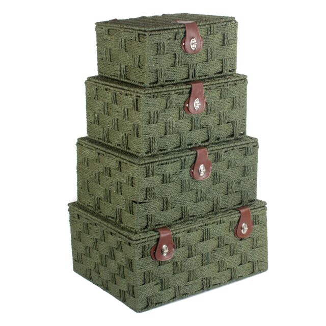 Red Hamper Paper Set of 4 Twisted Paper Picnic Basket in Green - image 1