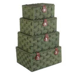 Red Hamper Paper Set of 4 Twisted Paper Picnic Basket in Green