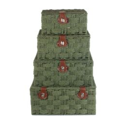 Red Hamper Paper Set of 4 Twisted Paper Picnic Basket in Green - thumbnail 2