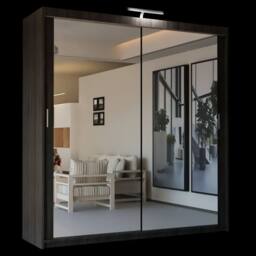 Sliding Wardrobes 4U Double Mirror Sliding Wardrobe With LED Light W180cm x H217cm x D62cm in Brown - thumbnail 2