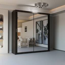 Sliding Wardrobes 4U Double Mirror Sliding Wardrobe With LED Light W180cm x H217cm x D62cm in Brown - thumbnail 1