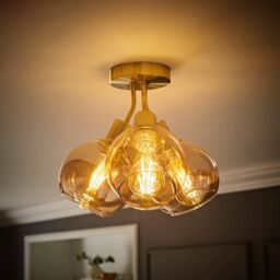 ValueLights Bellamy 3 Way Glass Globe Bubble Cluster Flush Ceiling Light in Gold - thumbnail 3