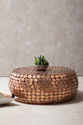 Orsina Iron Pebble Coffee Table, Modern Coffee Table, Industrial Coffee Table, Contemporary Drum Coffee Table in Gold - thumbnail 2