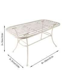 Dibor Vintage Cream Iron Slatted Summer Indoor Outdoor Garden Furniture Coffee Table in White - thumbnail 2