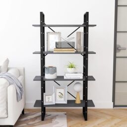 Berkfield Home 4-Tier Book Cabinet Grey 80x30x140 cm Solid Pine Wood - Size: 80 x 30 x 140 cm - thumbnail 3