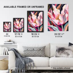"Artery8 Dutch Tulip Mania Colourful Flower Folk Patterns Framed Wall Art in Pink - Size: W12"" x H16""" - thumbnail 3