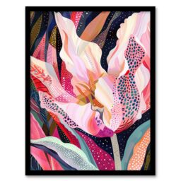 "Artery8 Dutch Tulip Mania Colourful Flower Folk Patterns Framed Wall Art in Pink - Size: W12"" x H16""" - thumbnail 1