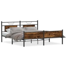 Berkfield Home Metal Bed Frame without Mattress Smoked Oak 180x200 cm Super King in Brown - thumbnail 2