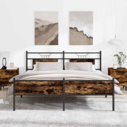 Berkfield Home Metal Bed Frame without Mattress Smoked Oak 180x200 cm Super King in Brown - thumbnail 4